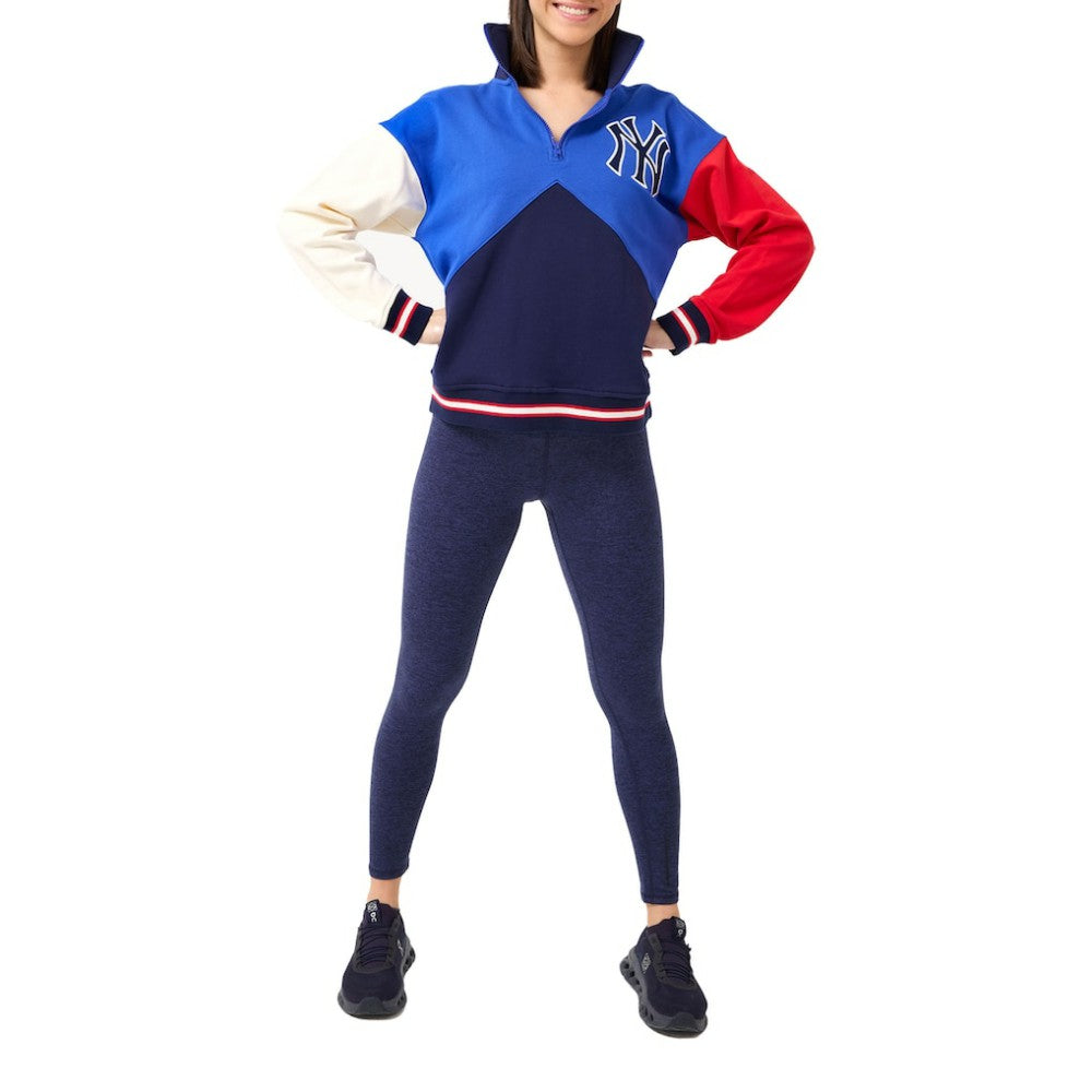 New York Yankees Terez Women's Classic Colorblock Quarter-Zip Sweatshirt - Blue/Navy Sweatshirts