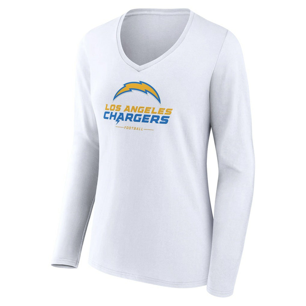 Los Angeles Chargers Women's Team Lockup Long Sleeve V-Neck T-Shirt White