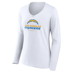 Los Angeles Chargers Women's Team Lockup Long Sleeve V-Neck T-Shirt White