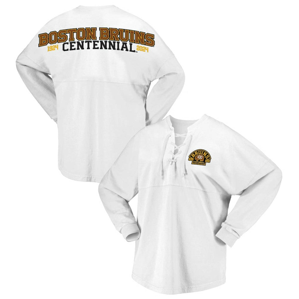NHL Boston Bruins Fanatics Women's 100th Anniversary Spirit Jersey T-Shirt - White