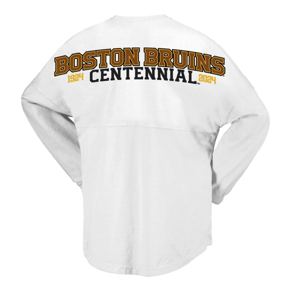 NHL Boston Bruins Fanatics Women's 100th Anniversary Spirit Jersey T-Shirt - White