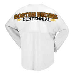 NHL Boston Bruins Fanatics Women's 100th Anniversary Spirit Jersey T-Shirt - White