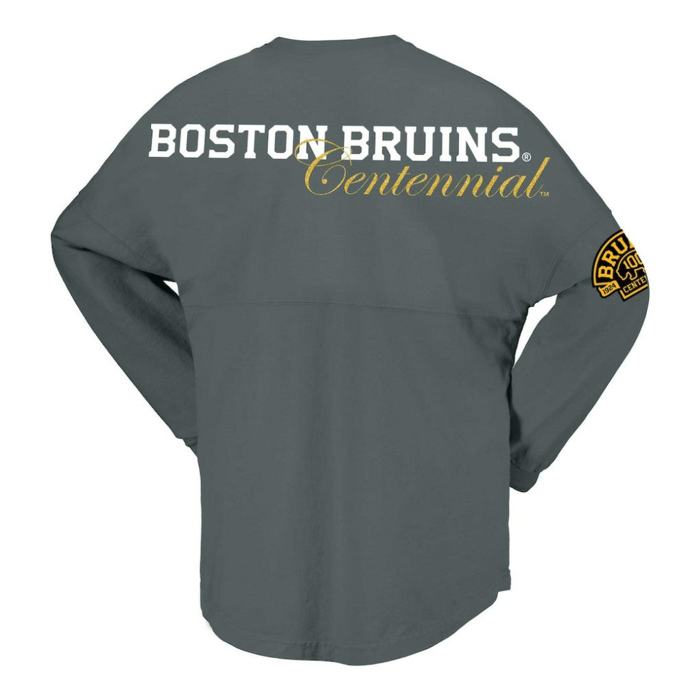 NHL Boston Bruins Fanatics Women's 100th Anniversary Spirit Jersey T-Shirt - Gray