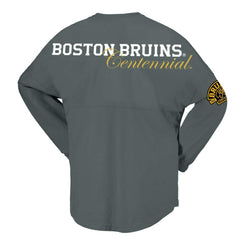 NHL Boston Bruins Fanatics Women's 100th Anniversary Spirit Jersey T-Shirt - Gray