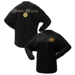 NHL Boston Bruins Fanatics Women's 100th Anniversary Sparkle Spirit Jersey T-Shirt - Black