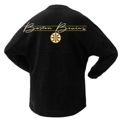 NHL Boston Bruins Fanatics Women's 100th Anniversary Sparkle Spirit Jersey T-Shirt - Black