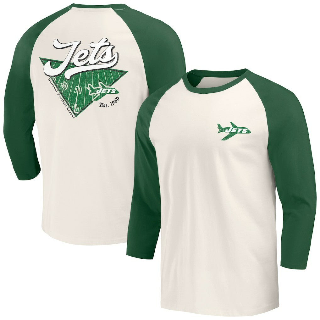 New York Jets Darius Rucker Collection Raglan 3/4 Sleeve T-Shirt Kelly Green/White