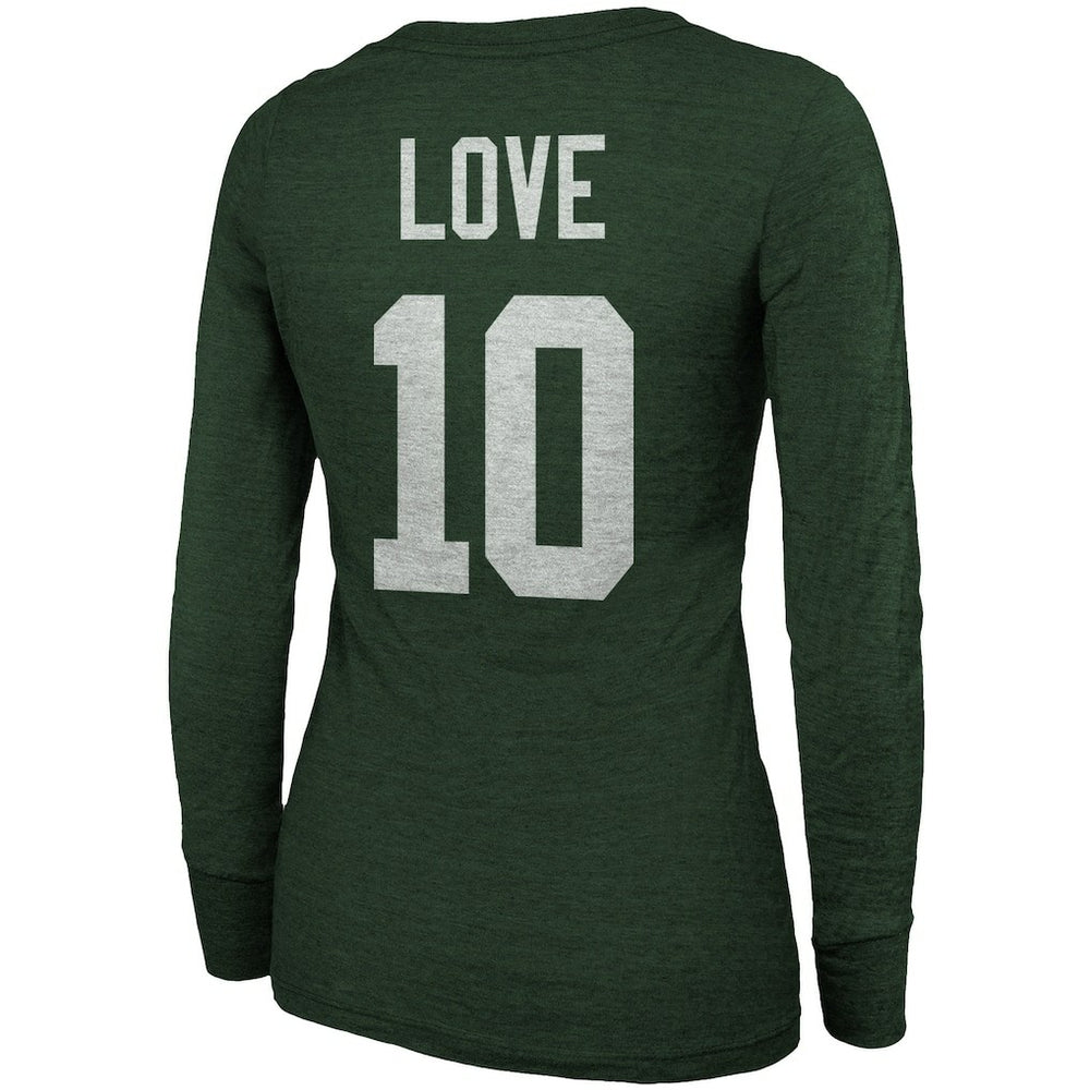 Jordan Love Green Bay Packers Majestic Threads Women's Name & Number Long Sleeve Scoop Neck Tri-Blend T-Shirt – Green