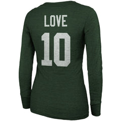 Jordan Love Green Bay Packers Majestic Threads Women's Name & Number Long Sleeve Scoop Neck Tri-Blend T-Shirt – Green