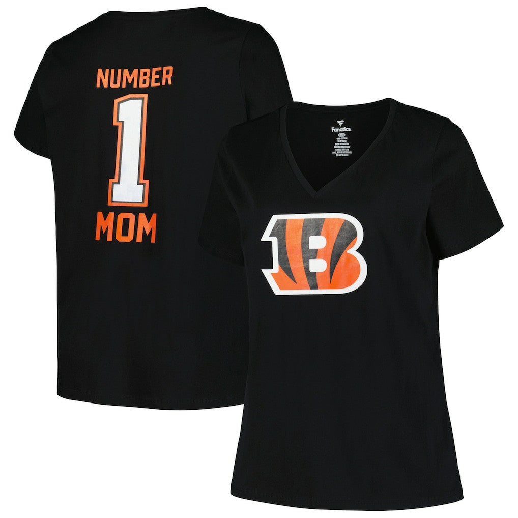 Cincinnati Bengals Women's Plus Size Mother's Day #1 Mom V-Neck T-Shirt Black