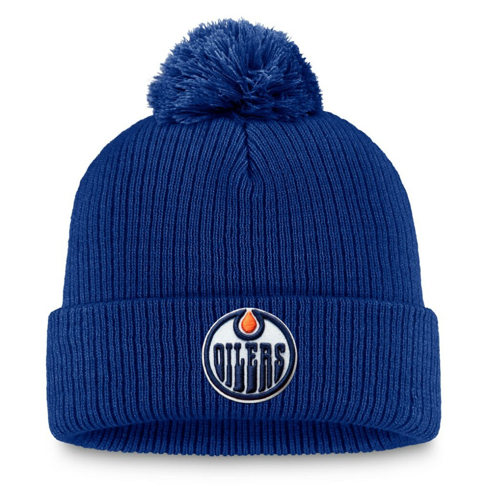 NHL Edmonton Oilers Fanatics Primary Logo Cuffed Knit Hat with Pom - Royal