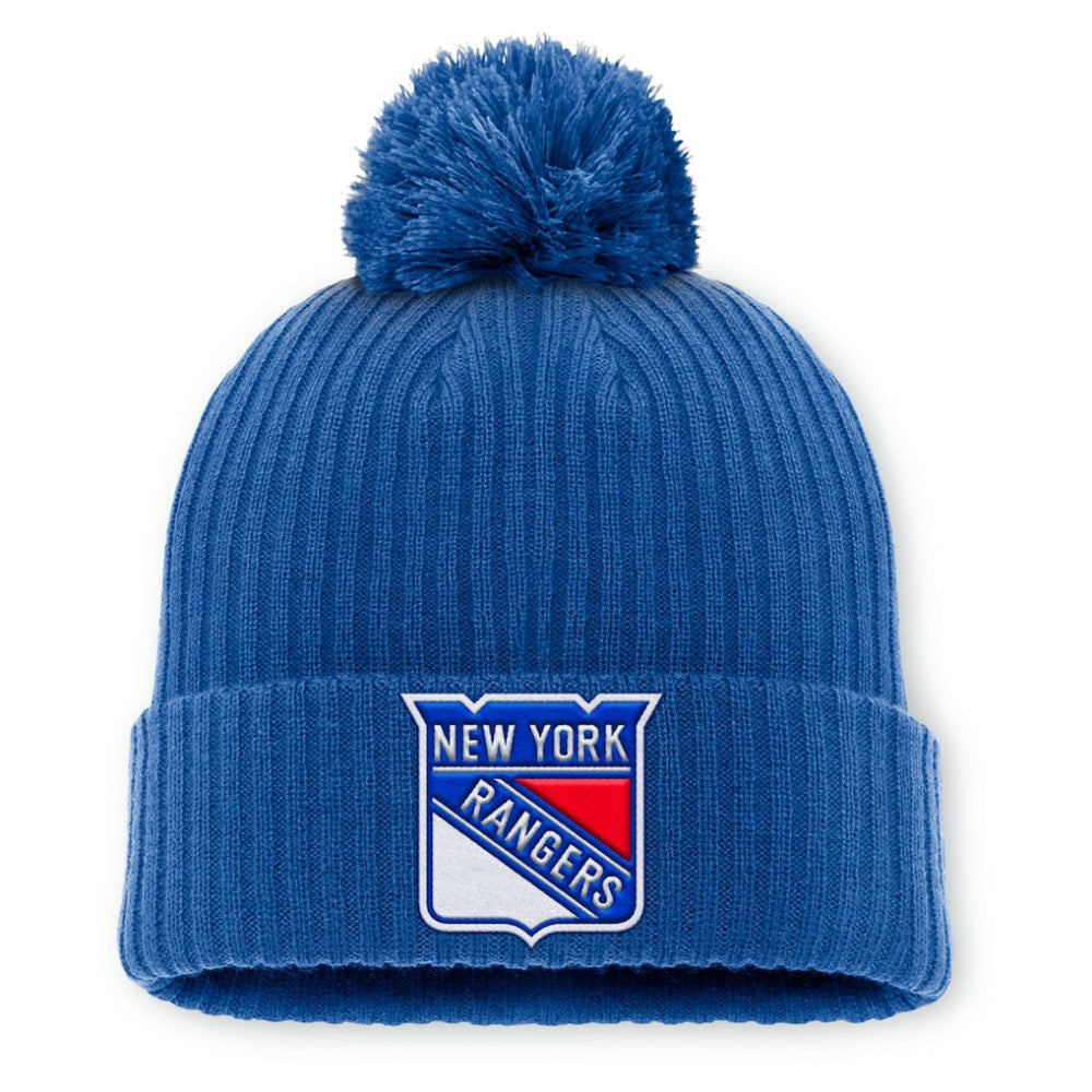 NHL New York Rangers Fanatics Primary Logo Cuffed Knit Hat with Pom - Blue