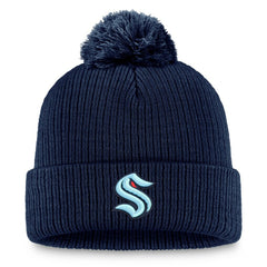 NHL Seattle Kraken Fanatics Primary Logo Cuffed Knit Hat with Pom - Deep Sea Blue