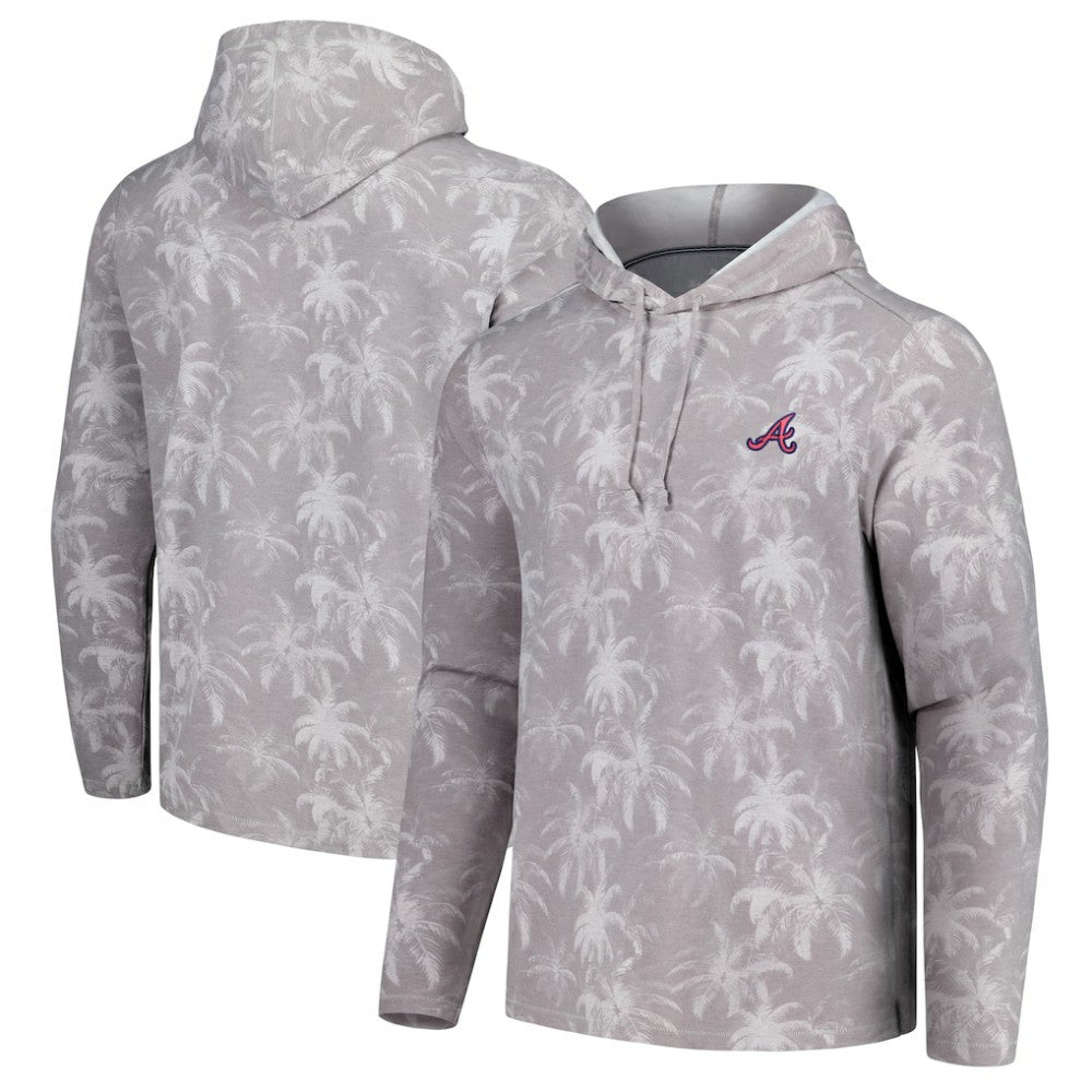 Atlanta Braves Tommy Bahama Palm Frenzy Hoodie Long Sleeve T-Shirt - Gray Hoodies