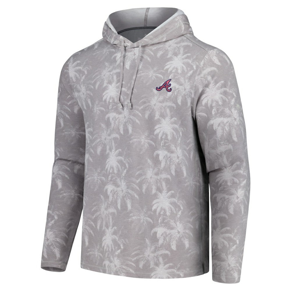 Atlanta Braves Tommy Bahama Palm Frenzy Hoodie Long Sleeve T-Shirt - Gray Hoodies