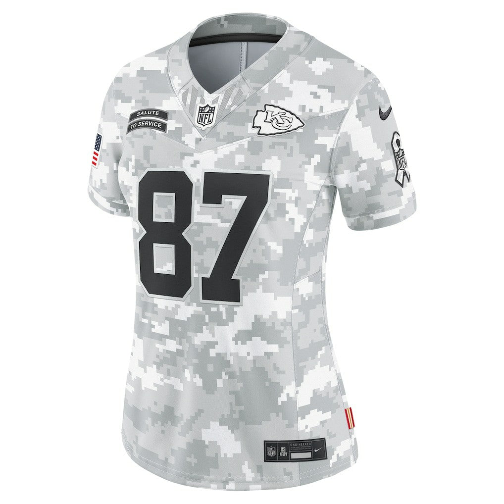 Travis Kelce Kansas City Chiefs Women's 2024 Salute to Service Limited Jersey Arctic Camo
