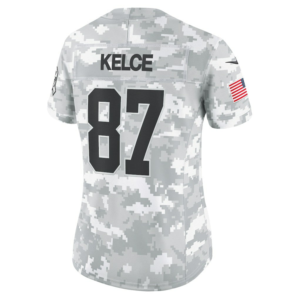 Travis Kelce Kansas City Chiefs Women's 2024 Salute to Service Limited Jersey Arctic Camo