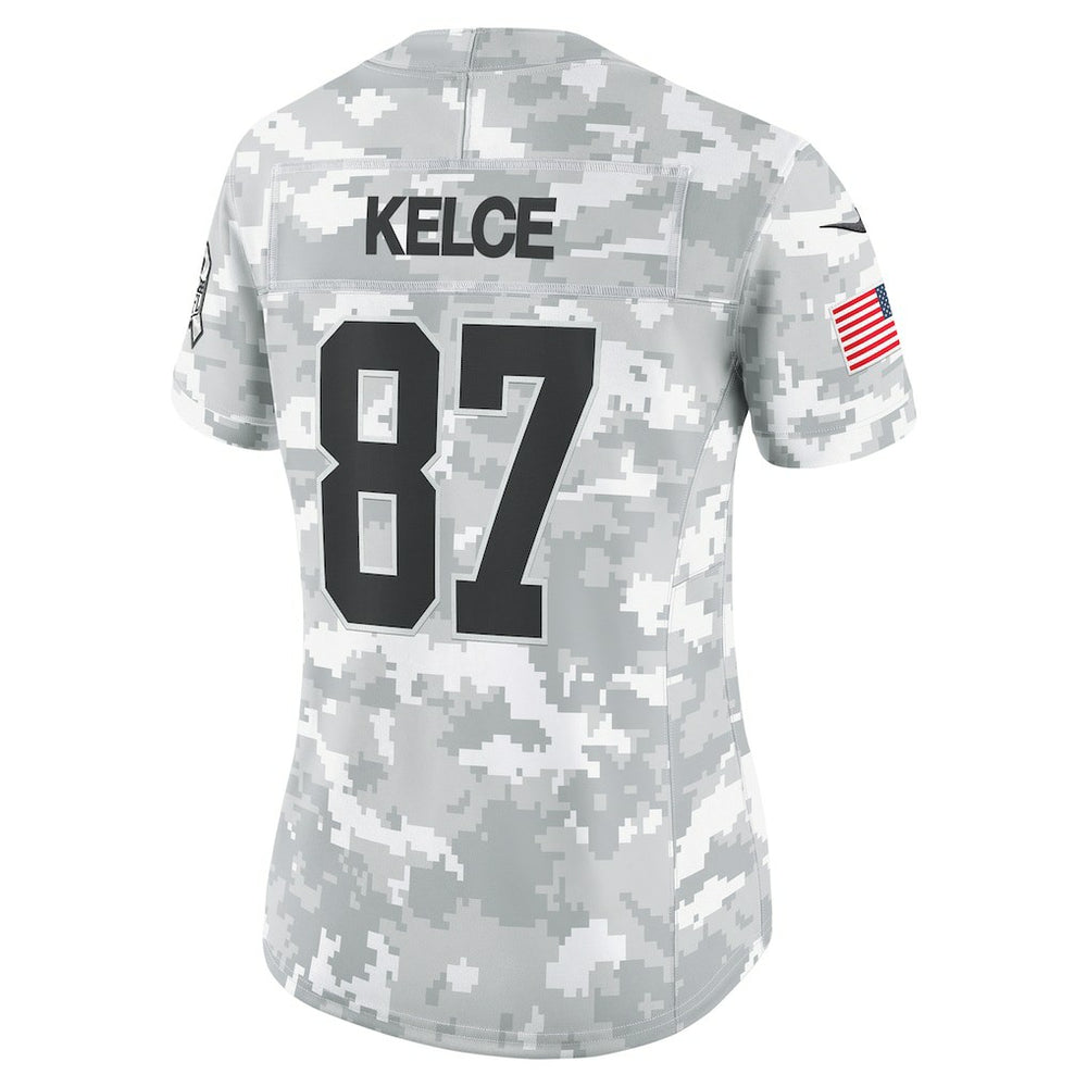 Travis Kelce Kansas City Chiefs Women's 2024 Salute to Service Limited Jersey Arctic Camo