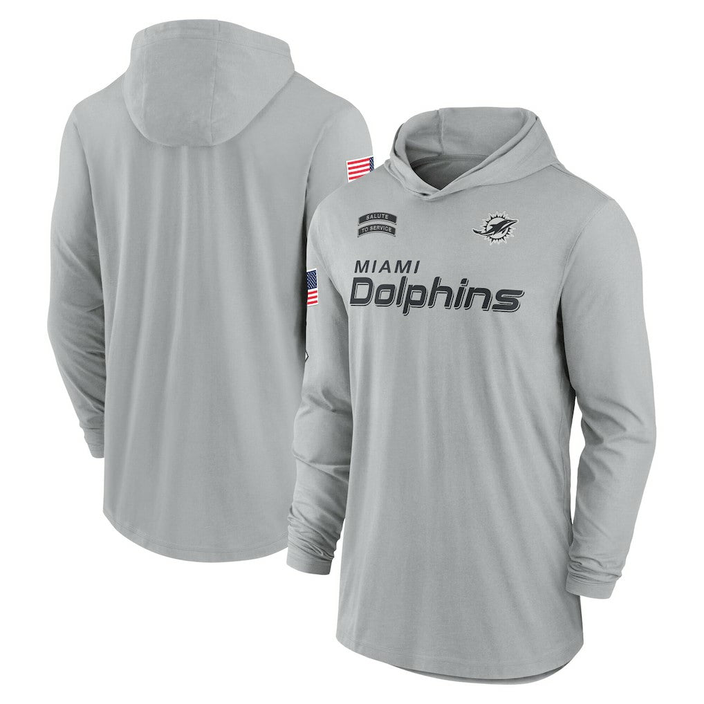 Miami Dolphins 2024 Salute to Service Lightweight Dri-FIT Long Sleeve Hoodie T-Shirt Gray