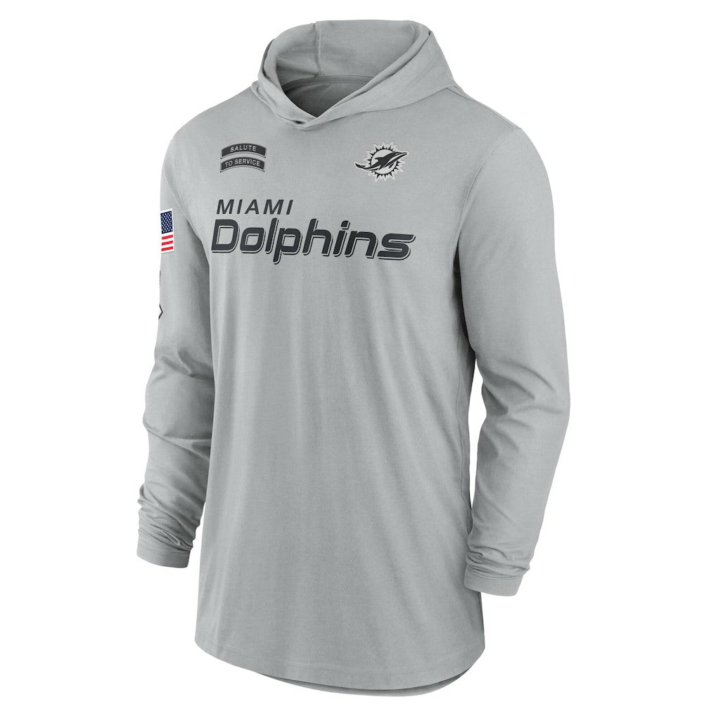 Miami Dolphins 2024 Salute to Service Lightweight Dri-FIT Long Sleeve Hoodie T-Shirt Gray