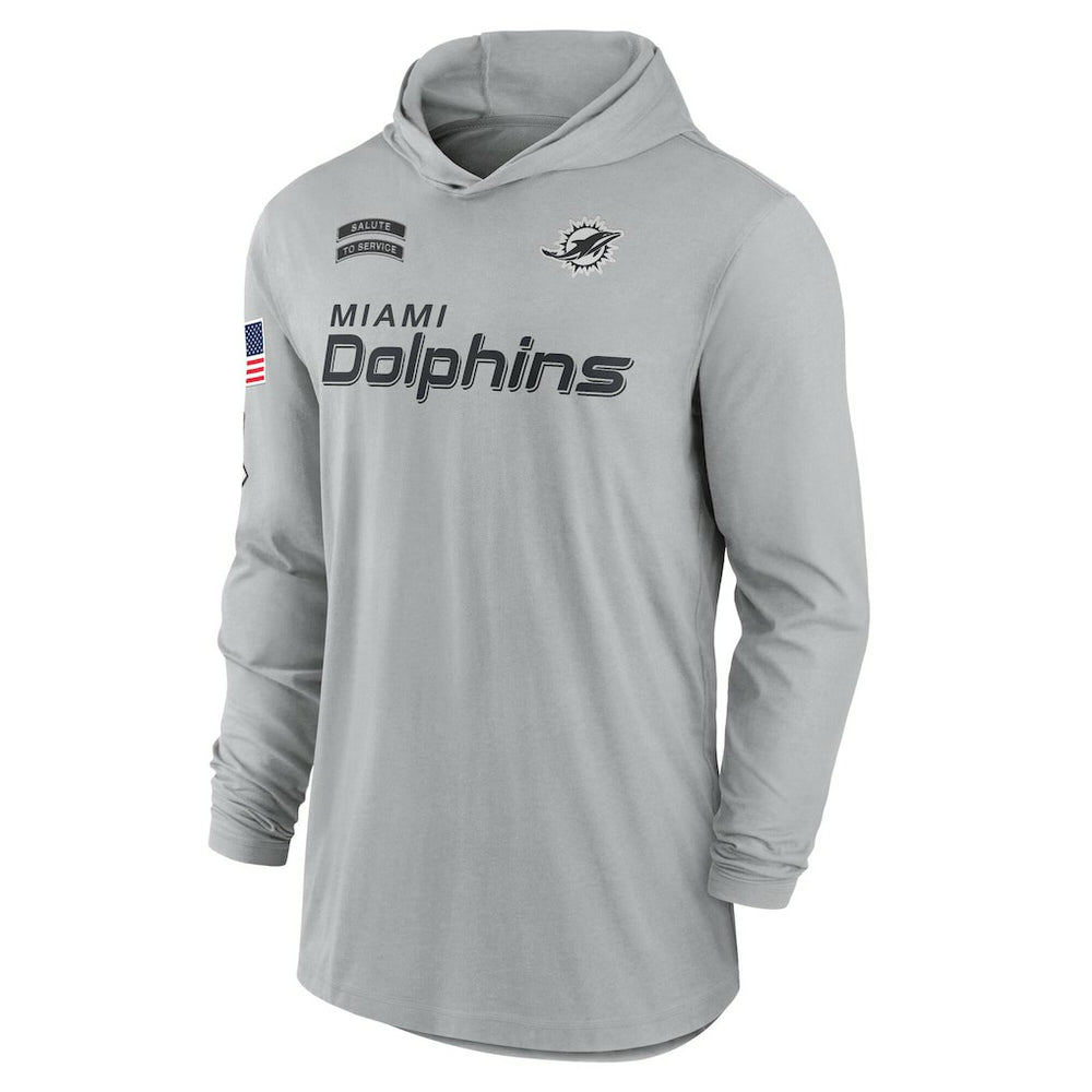 Miami Dolphins 2024 Salute to Service Lightweight Dri-FIT Long Sleeve Hoodie T-Shirt Gray