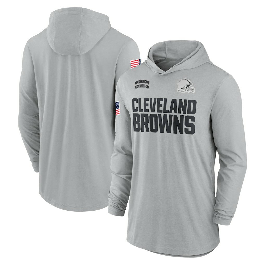 Cleveland Browns 2024 Salute to Service Lightweight Dri-FIT Long Sleeve Hoodie T-Shirt Gray