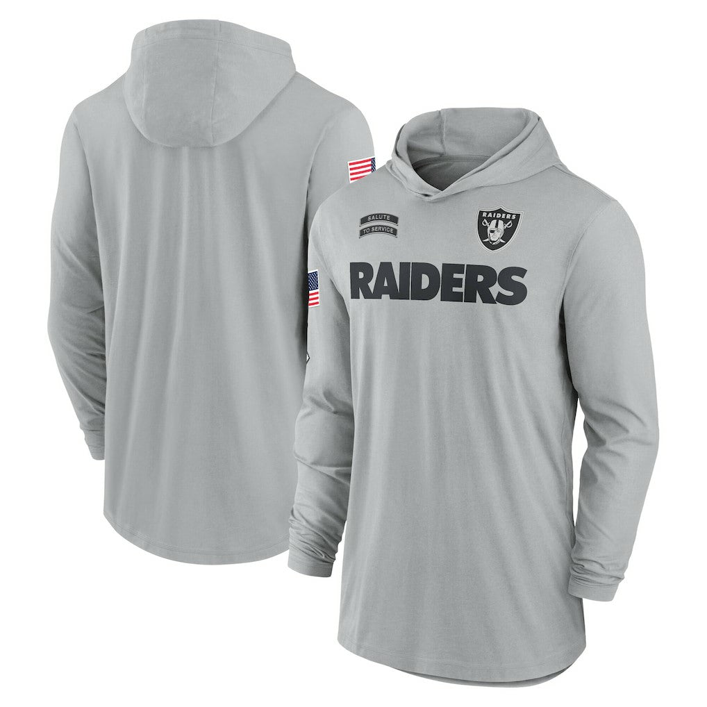 Las Vegas Raiders 2024 Salute to Service Lightweight Dri-FIT Long Sleeve Hoodie T-Shirt Gray