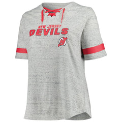 NHL New Jersey Devils Fanatics Women's Plus Size Lace-Up T-Shirt - Heather Gray