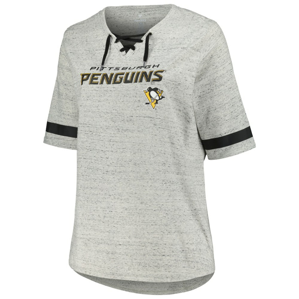 NHL Pittsburgh Penguins Fanatics Women's Plus Size Lace-Up T-Shirt - Heather Gray