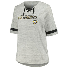 NHL Pittsburgh Penguins Fanatics Women's Plus Size Lace-Up T-Shirt - Heather Gray