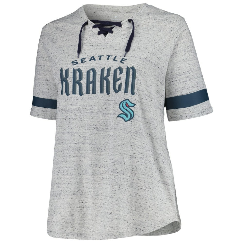 NHL Seattle Kraken Fanatics Women's Plus Size Lace-Up T-Shirt - Heather Gray