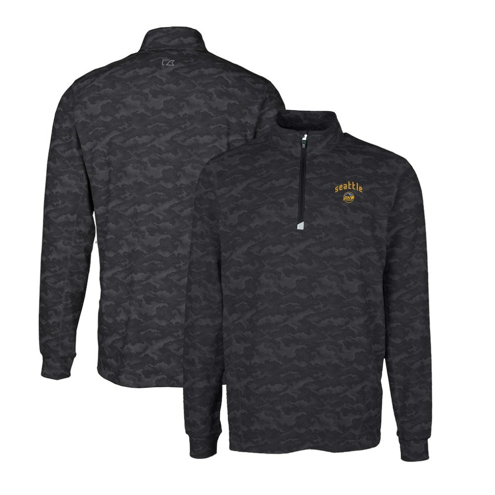 Seattle Mariners Cutter & Buck City Connect Big & Tall Traverse Camo Print Stretch Quarter-Zip Pullover Top - Black Pullover