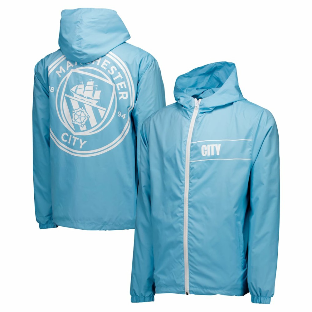 Manchester City Home Match Hoodie Full-Zip Windbreaker Jacket Light Blue