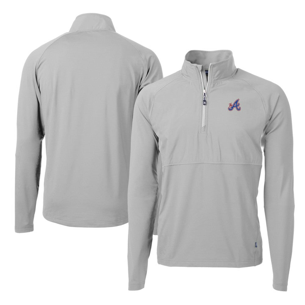 Atlanta Braves Cutter & Buck City Connect Adapt Eco Knit Hybrid Recycled Quarter-Zip Pullover Top - Gray Pullover