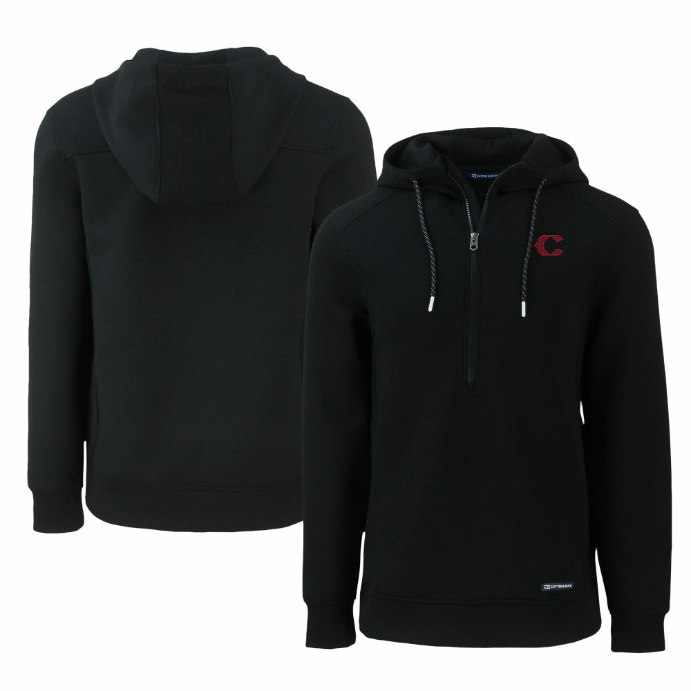 Cincinnati Reds Cutter & Buck City Connect Roam Eco Recycled Half-Zip Pullover Hoodie - Black Hoodies