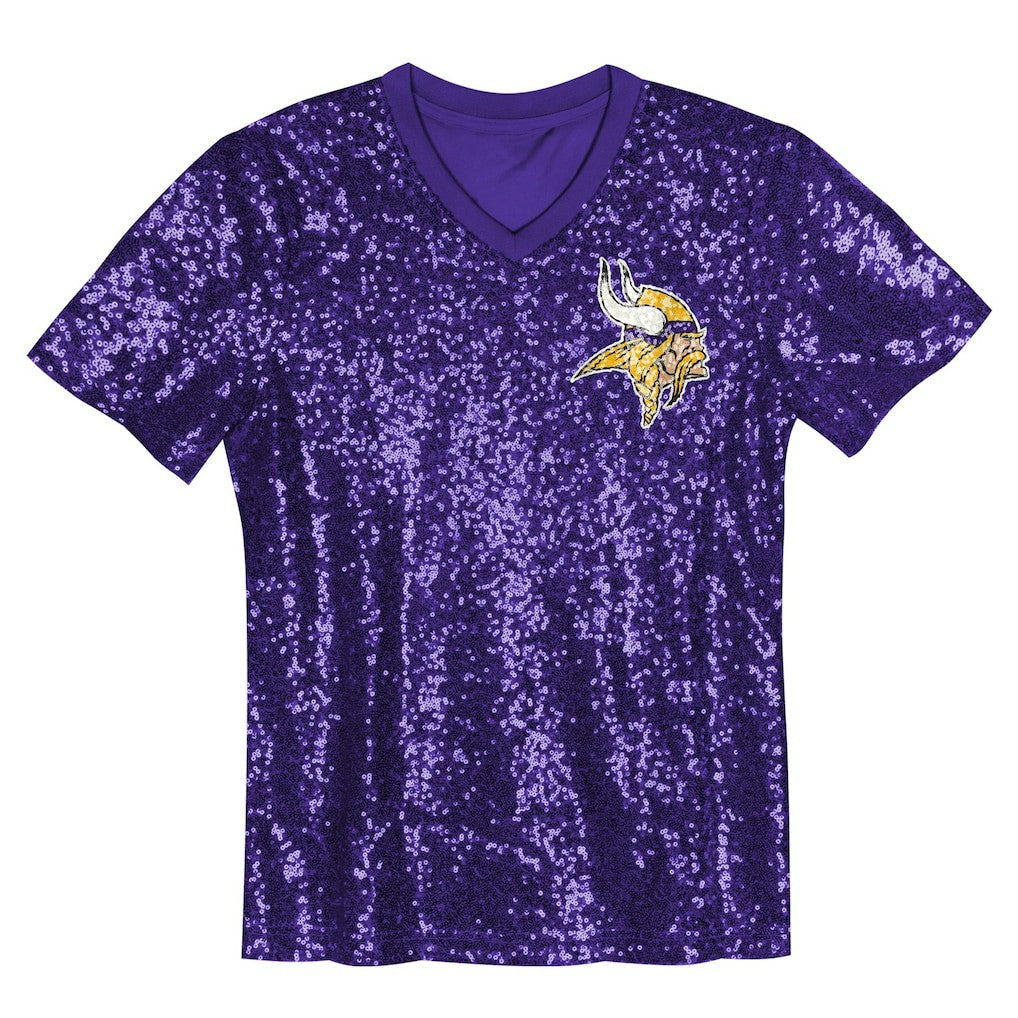 NFL Justin Jefferson Minnesota Vikings Girls Youth Sequin V-Neck Fashion Jersey - Purple discount