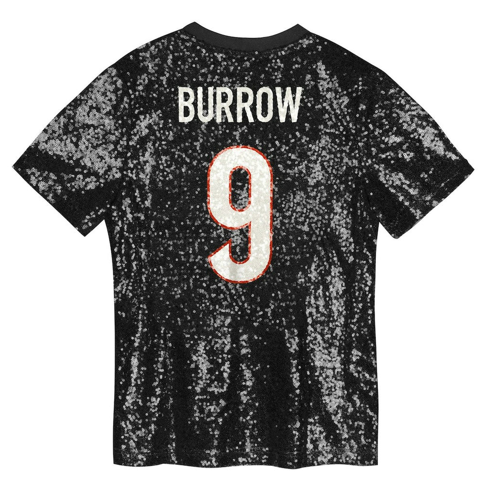 Joe Burrow Cincinnati Bengals Girls Youth Sequin V-Neck Fashion Jersey Black