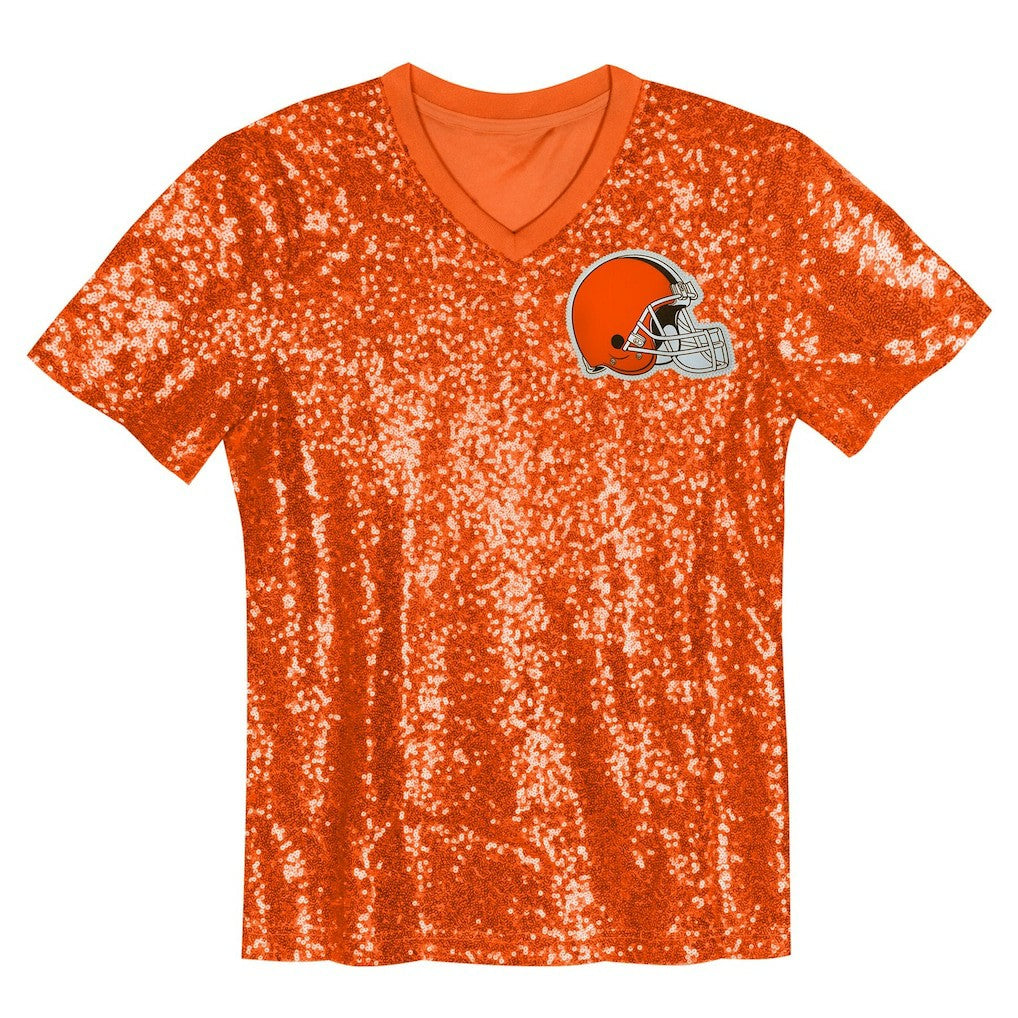 Myles Garrett Cleveland Browns Girls Youth Sequin V-Neck Fashion Jersey Orange