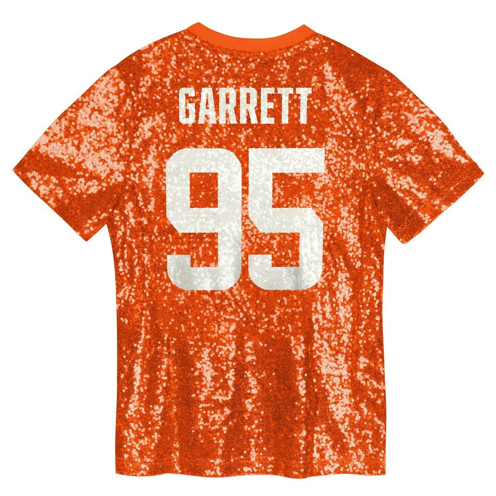 Myles Garrett Cleveland Browns Girls Youth Sequin V-Neck Fashion Jersey Orange