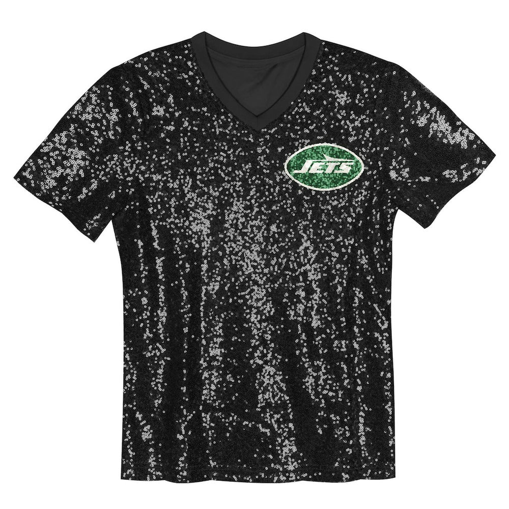 Sauce Gardner New York Jets Girls Youth Sequin V-Neck Fashion Jersey Black