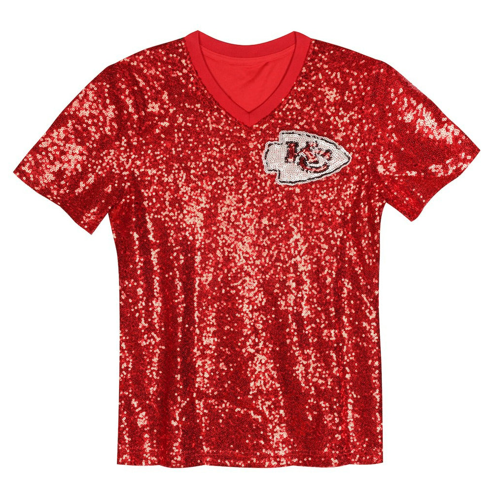 Patrick Mahomes Kansas City Chiefs Girls Youth Sequin V-Neck Fashion Jersey Red