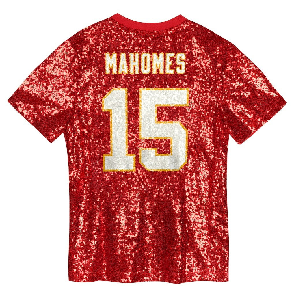 Patrick Mahomes Kansas City Chiefs Girls Youth Sequin V-Neck Fashion Jersey Red