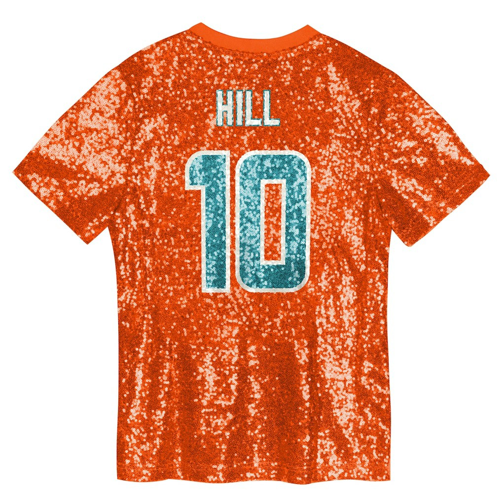 Tyreek Hill Miami Dolphins Girls Youth Sequin V-Neck Fashion Jersey Orange