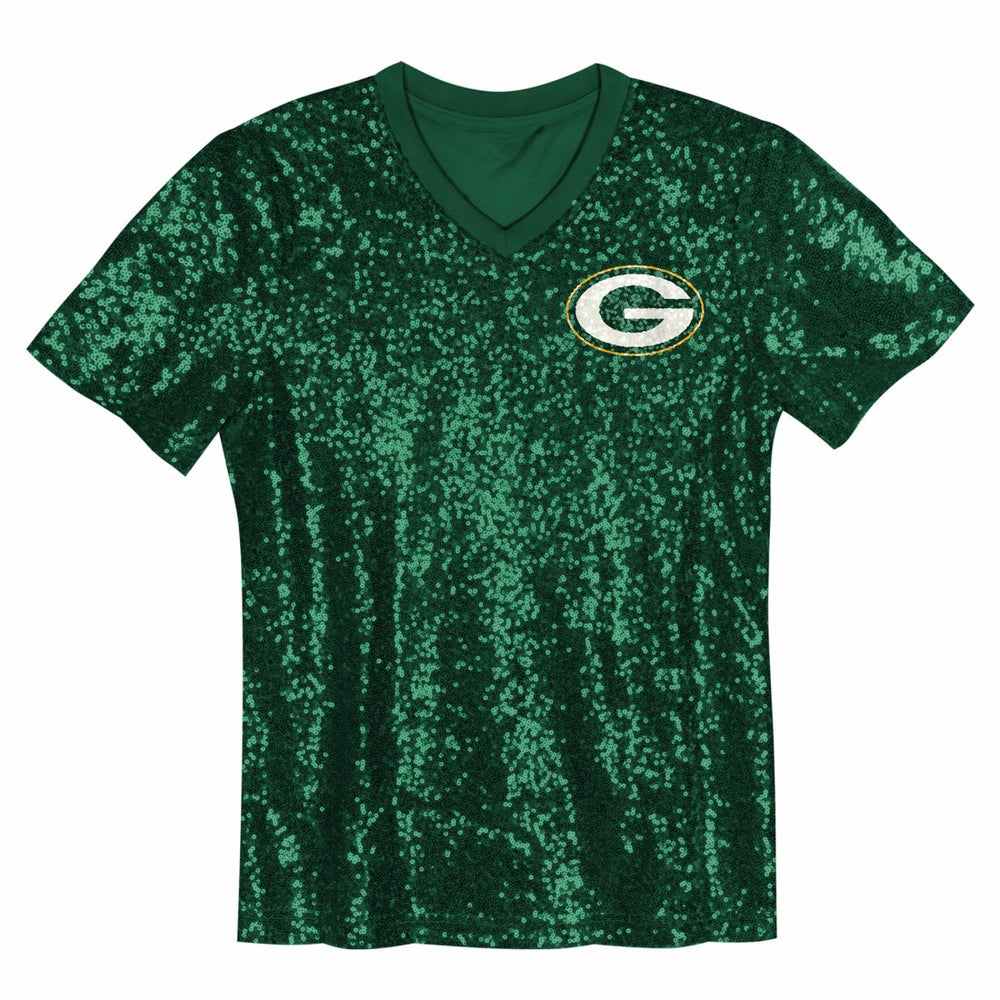 Jordan Love Green Bay Packers Girls Youth Sequin V-Neck Fashion Jersey Green