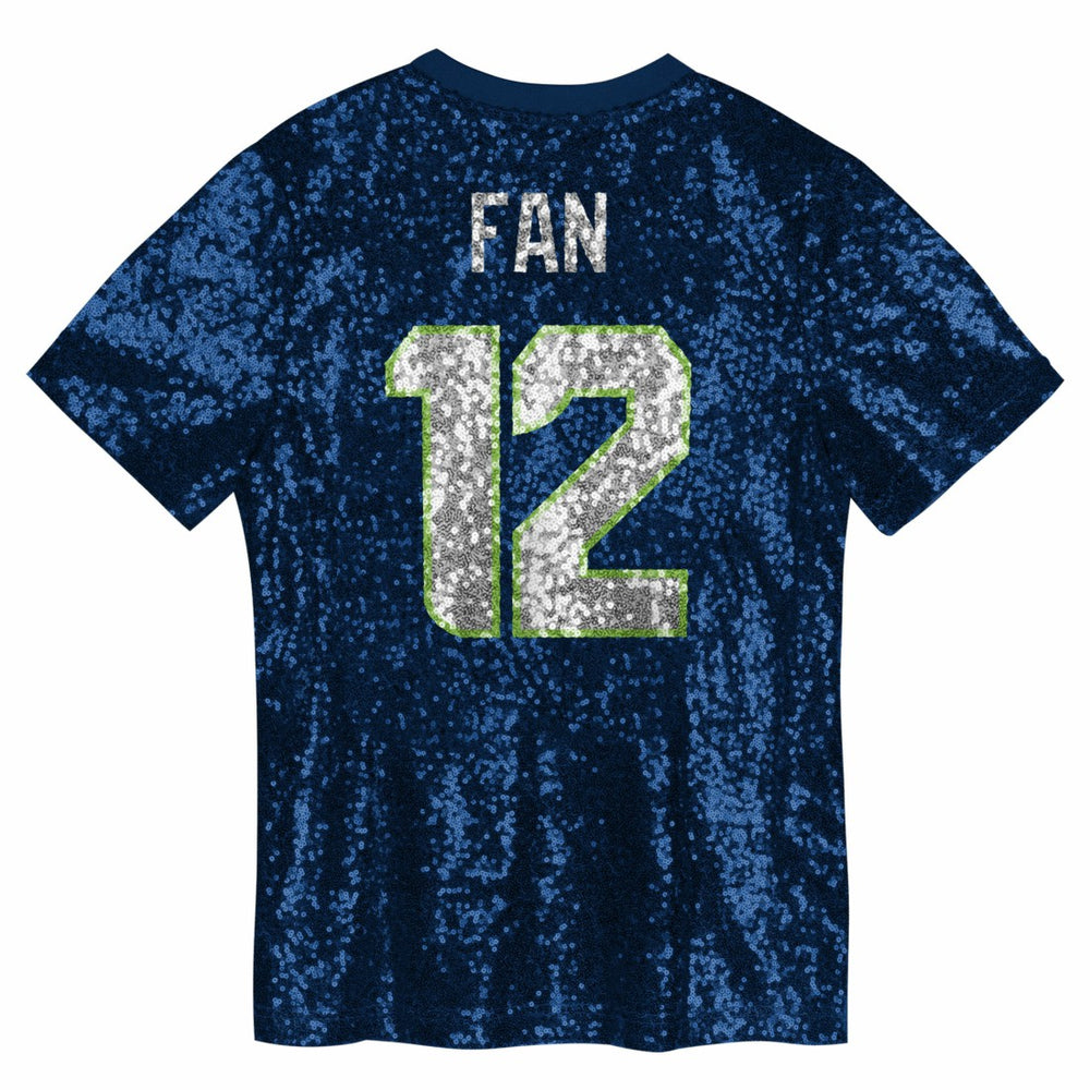 12 Fan Seattle Seahawks Girls Youth Sequin V-Neck Fashion Jersey College Navy