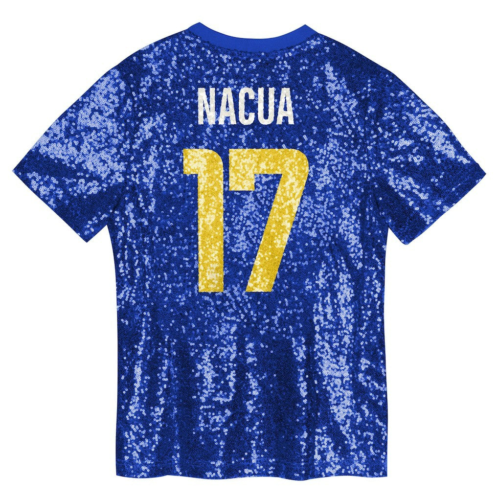 Puka Nacua Los Angeles Rams Girls Youth Sequin V-Neck Fashion Jersey Royal