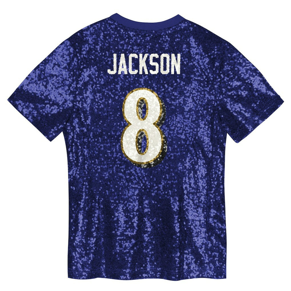 Lamar Jackson Baltimore Ravens Girls Youth Sequin V-Neck Fashion Jersey Purple