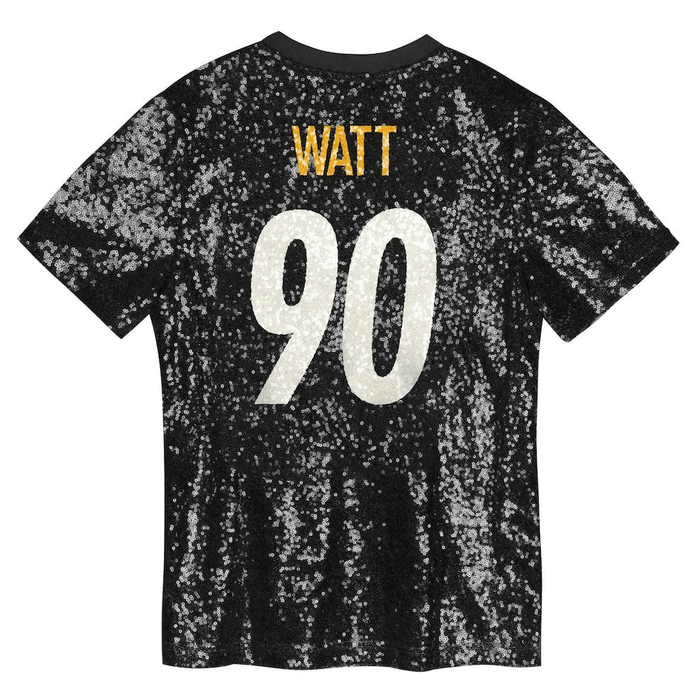 T.J. Watt Pittsburgh Steelers Girls Youth Sequin V-Neck Fashion Jersey Black