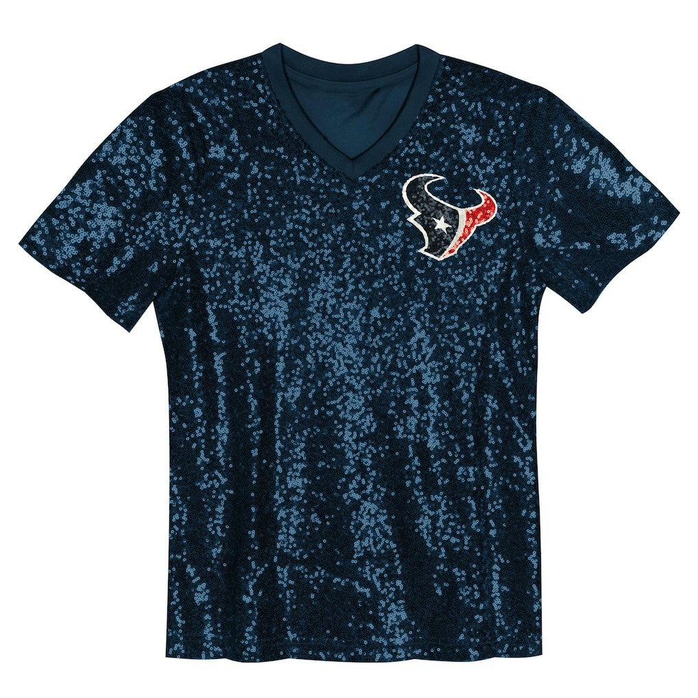 C.J. Stroud Houston Texans Girls Youth Sequin V-Neck Fashion Jersey Navy