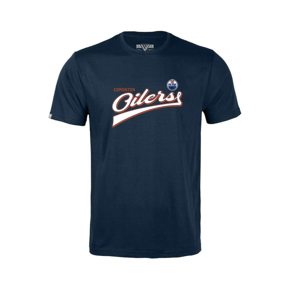 NHL Edmonton Oilers Levelwear Youth Little Richmond Retro Script T-Shirt - Navy